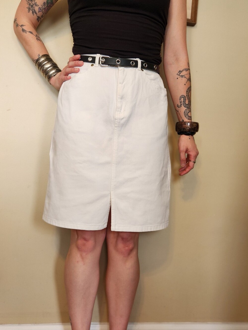 Vintage 1990s Eddie Bauer White Denim Skirt